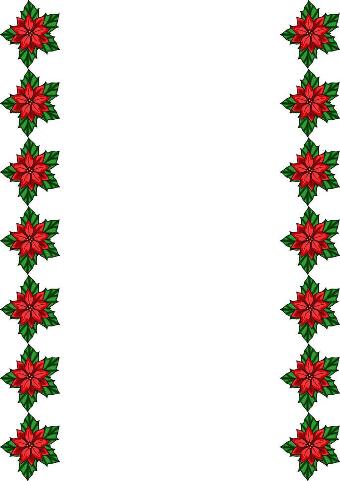 Festive Christmas frame with vibrant red poinsettia flowers and lush green leaves, perfect for holiday cards and invitations. vector