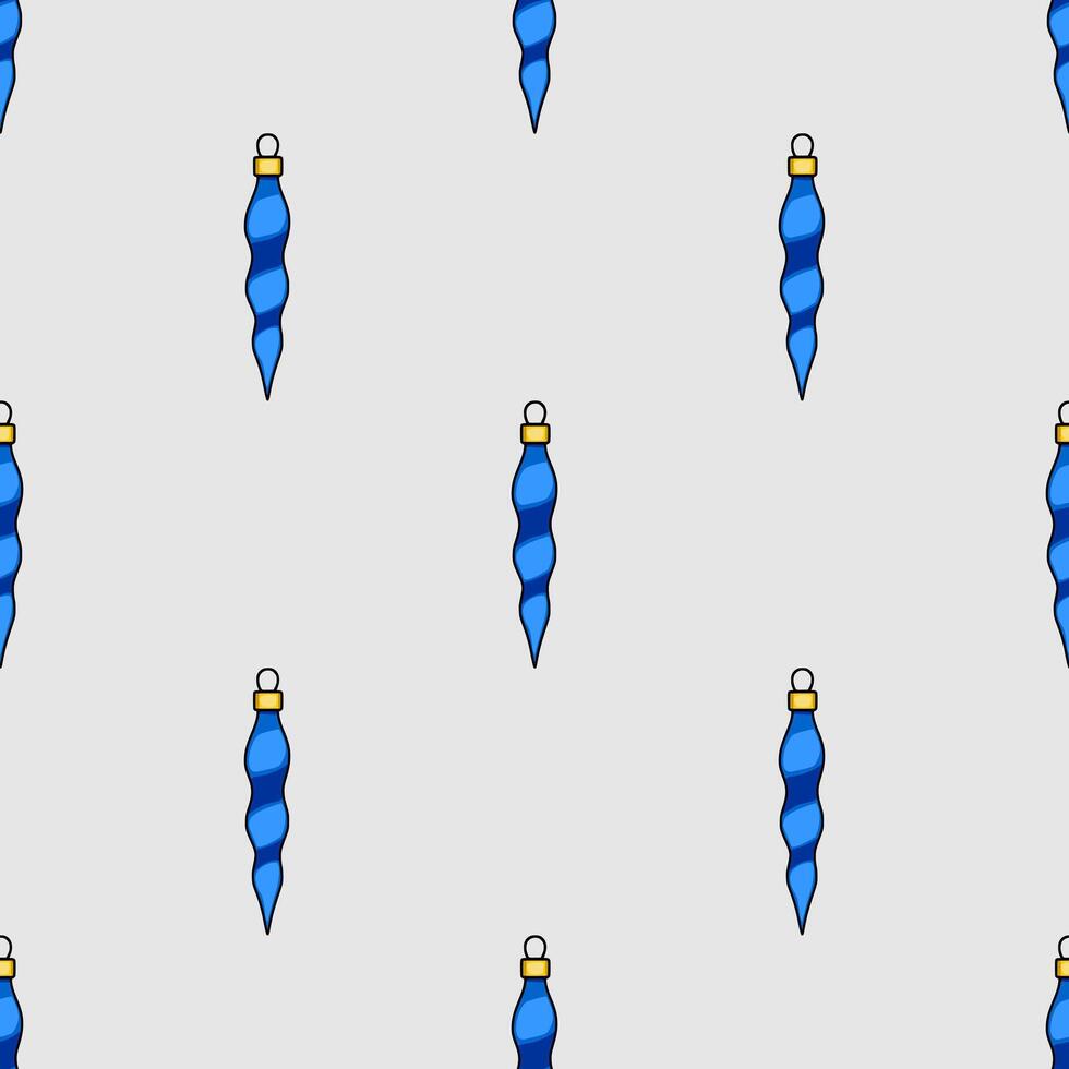 Seamless pattern featuring stylized blue Christmas ornaments with golden tops, arranged on a light gray background, ideal for festive designs and winterthemed projects. vector