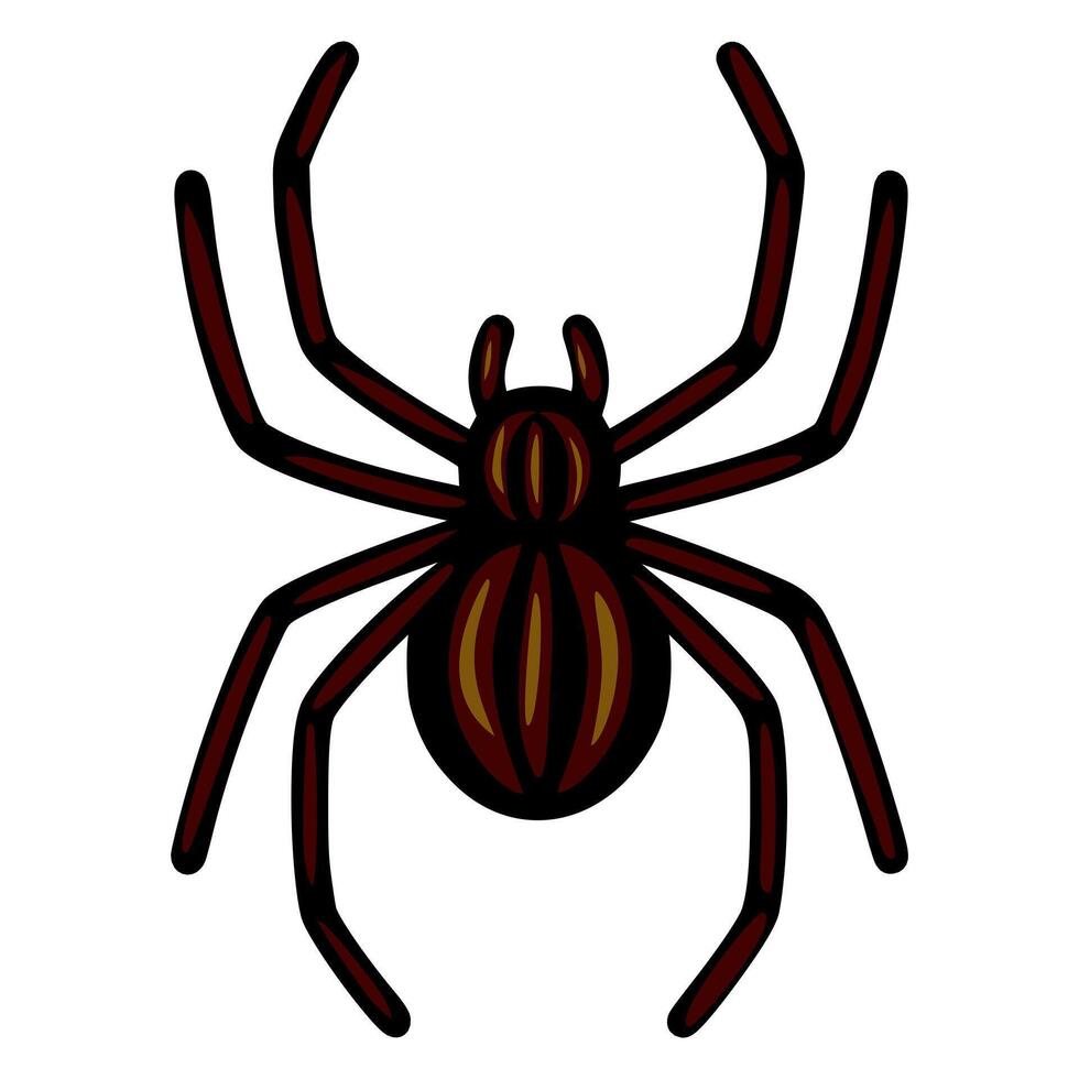 Detailed illustration of a dark brown spider with a stylized, almost tribal design, suitable for Halloween or gothicthemed projects. vector