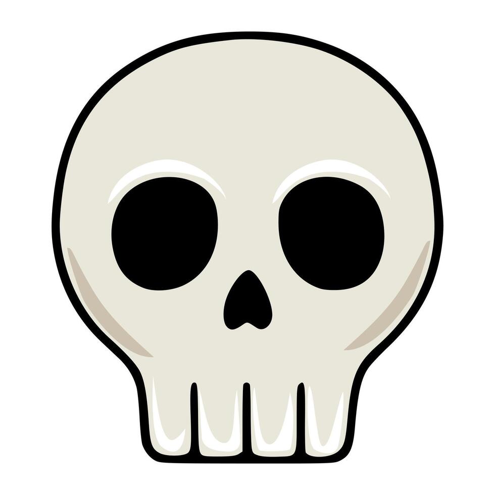 Cute cartoon skull illustration with simplified features, black eyes, and a minimalist design, perfect for Halloweenthemed projects or playful designs. vector
