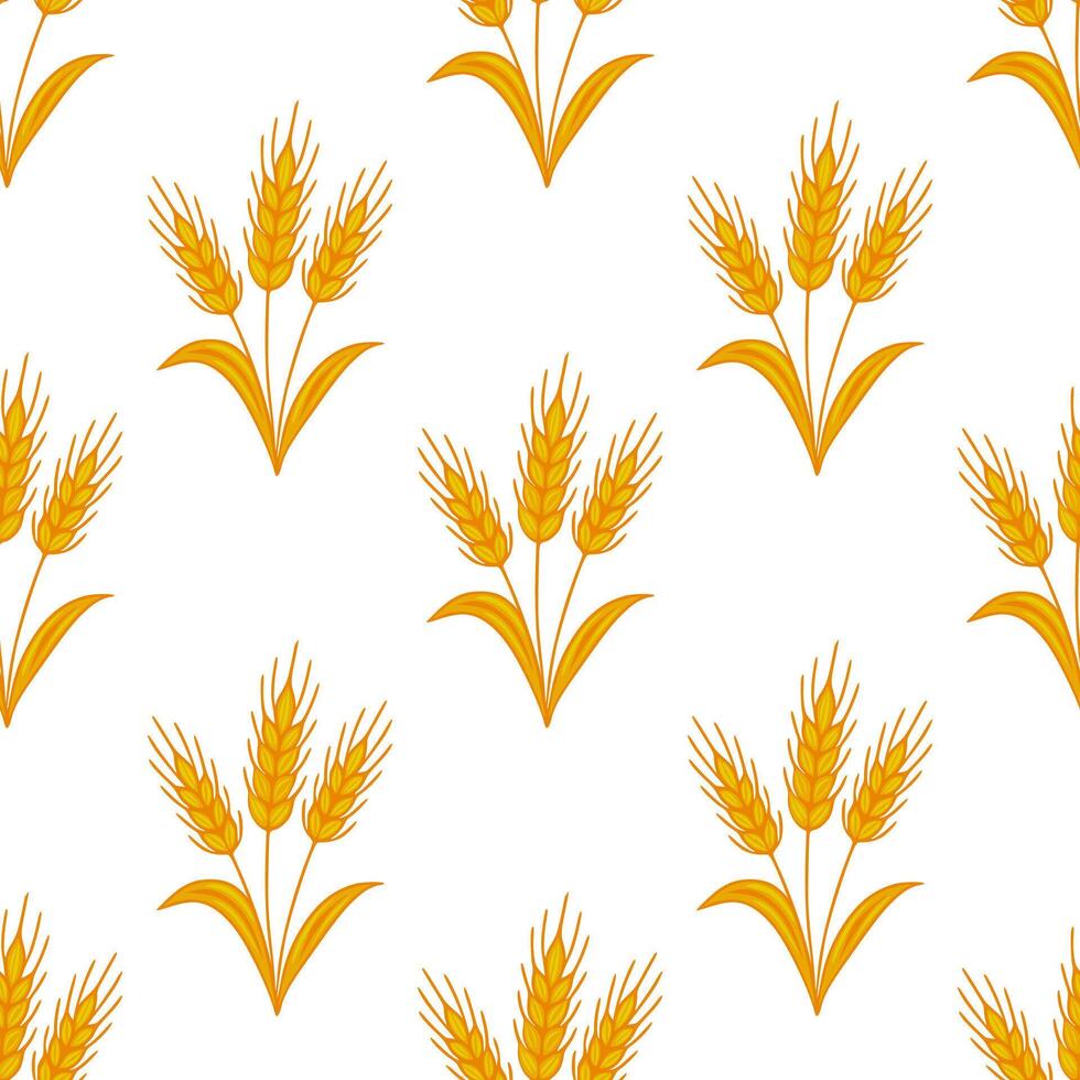 A seamless pattern featuring stylized golden wheat stalks against a pristine white background, ideal for harvestthemed designs or autumnal projects. vector