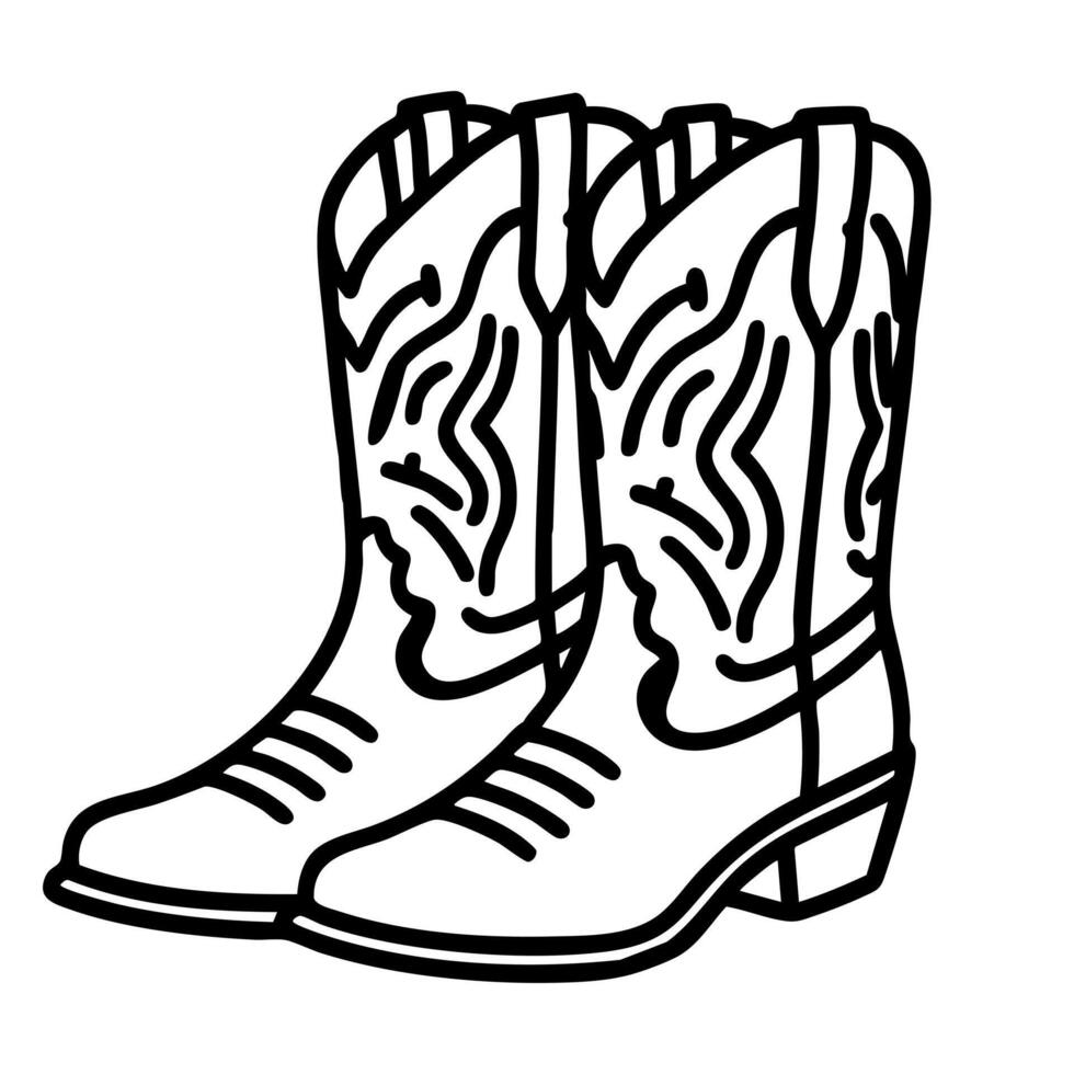A pair of stylish cowboy boots with intricate designs, featuring pointed toes and a low heel, perfect for westernthemed fashion or events. vector