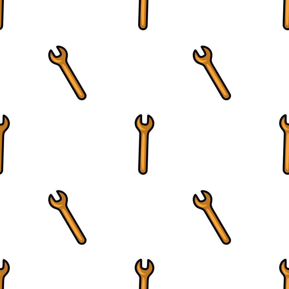 Seamless pattern of golden wrenches on white background, simple cartoon style illustration for repair service or DIY projects. vector