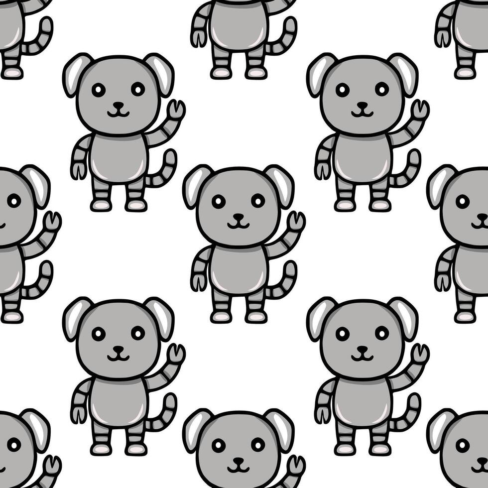 Seamless pattern of cute grey robotic dogs waving, featuring a playful and friendly design with black outlines, perfect for kids products or technology-themed projects. vector