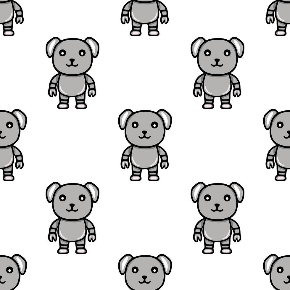 Seamless pattern featuring adorable robotic dog characters in grayscale, perfect for kids products or tech-themed designs. vector