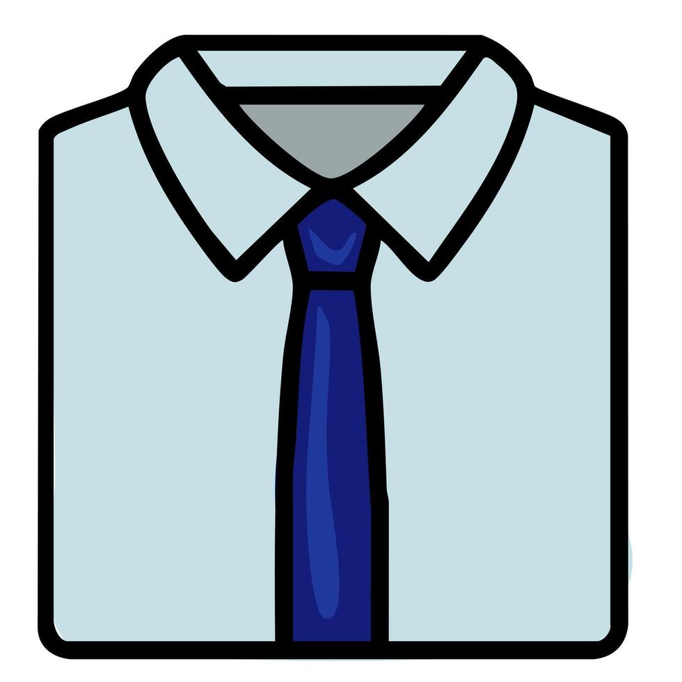 A cartoon-style illustration of a light blue dress shirt with a dark blue tie. The shirt has a classic collar and is neatly folded, conveying a professional appearance. vector
