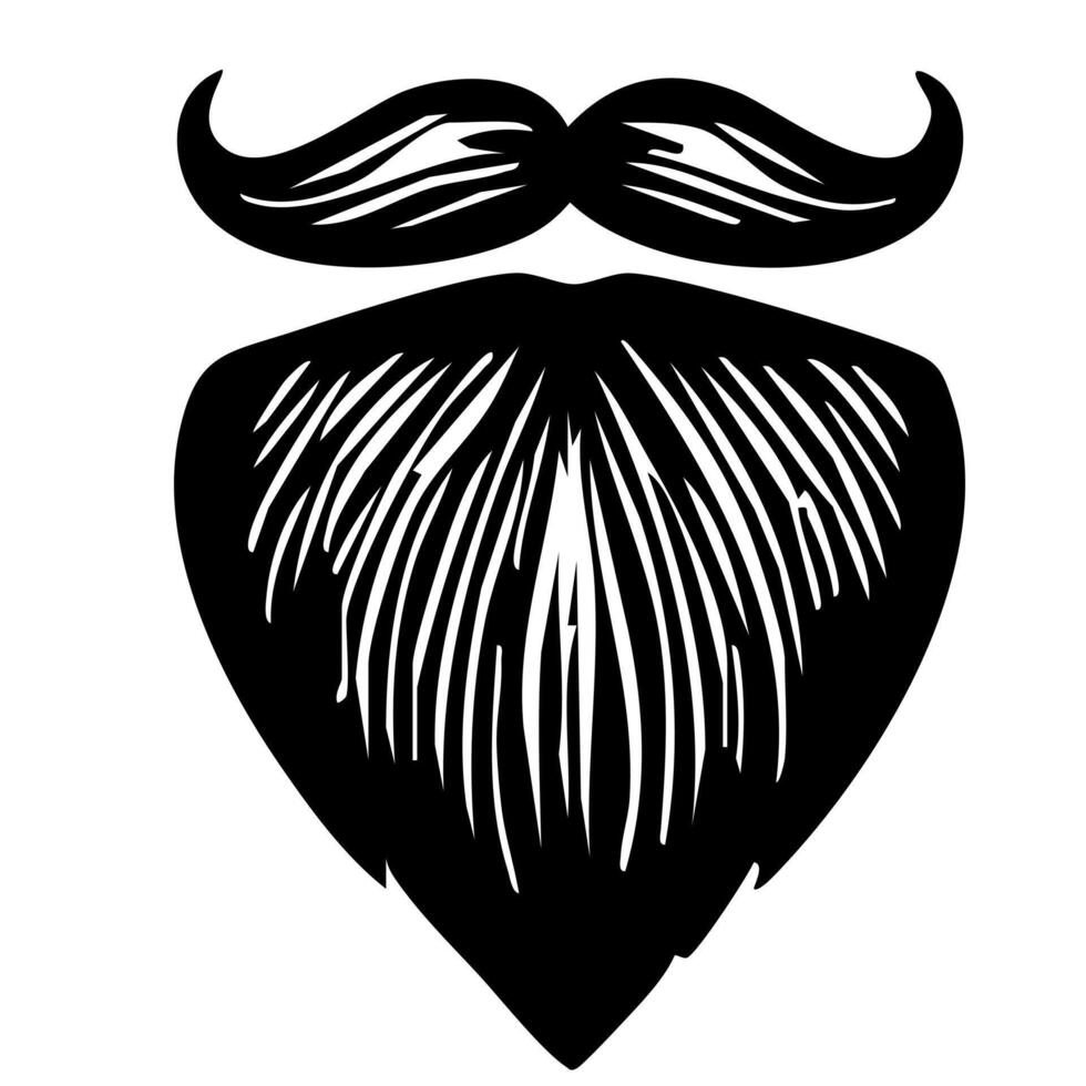 A stylized black and white illustration of a beard and mustache, featuring detailed lines and a bold silhouette. Ideal for designs related to masculinity, grooming, or barbershops. vector