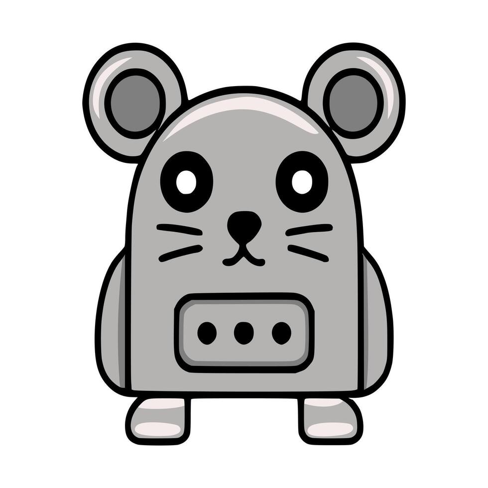 Adorable illustration of a cute robotic mouse with large eyes and a simple design, perfect for childrens products or playful branding. vector