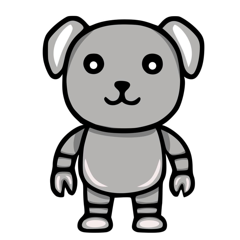 Adorable illustration of a cute robotic dog, featuring a simplistic design with grayscale tones and bold outlines, perfect for childrens products or playful branding. vector
