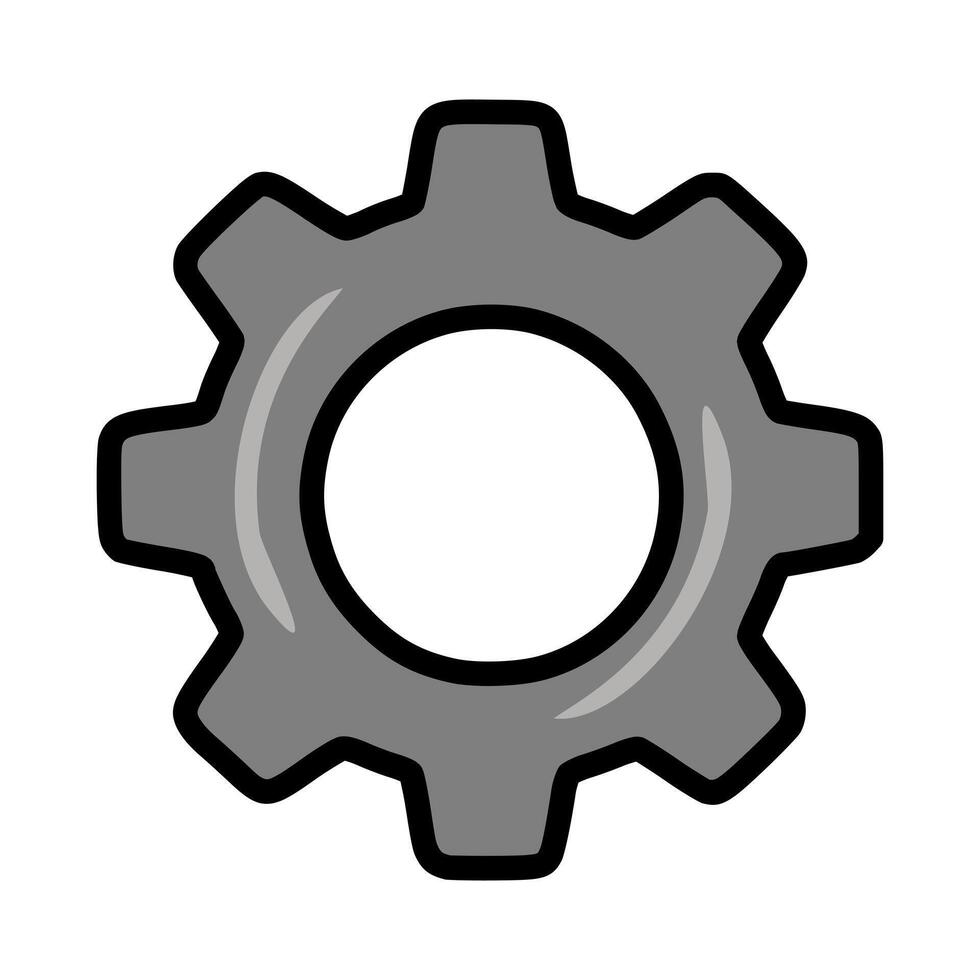 A illustration of a single, stylized gear with a bold black outline and grayscale color scheme, perfect for industrial design or mechanical concepts. vector