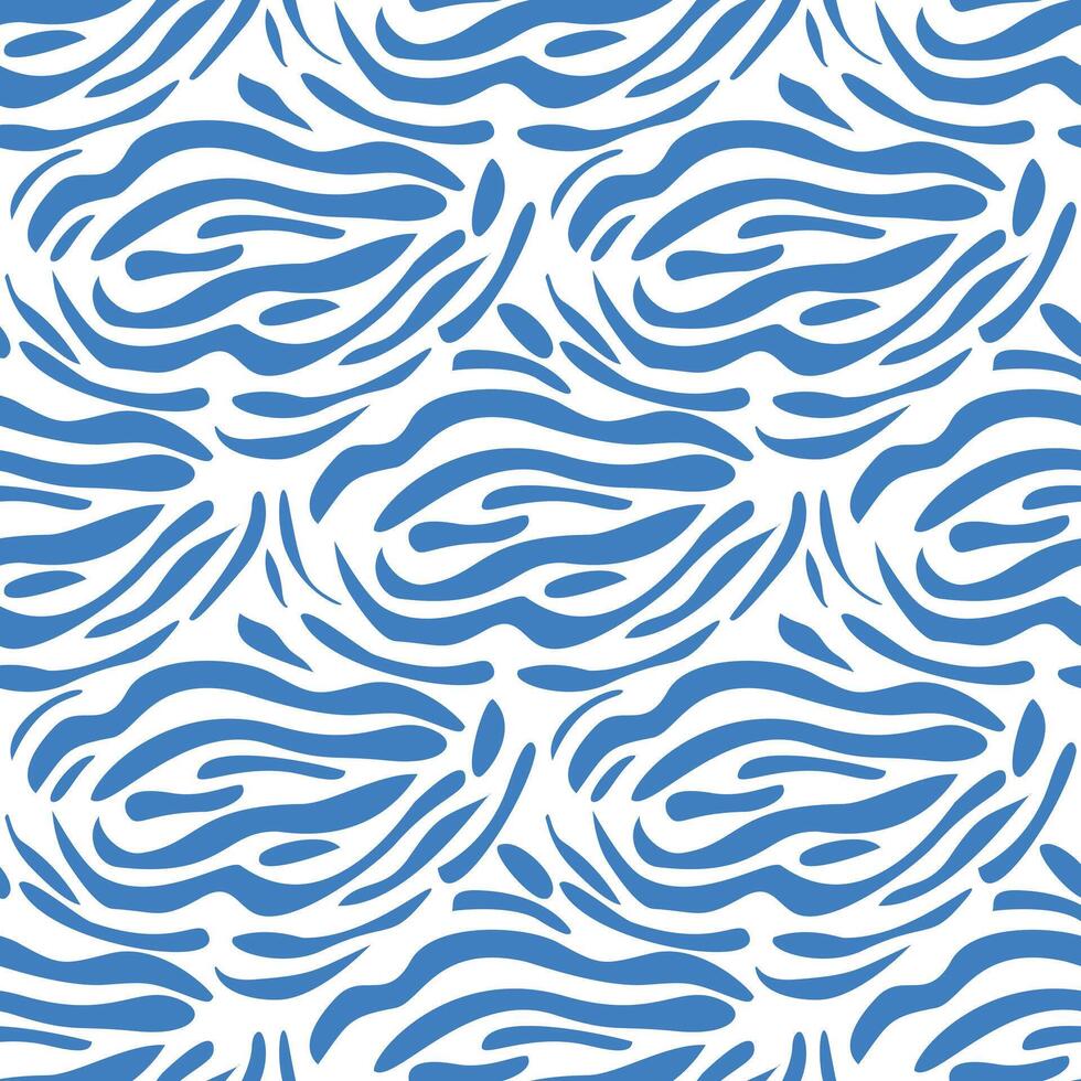 Abstract seamless pattern with flowing blue wavy lines on white background, creating a dynamic and modern textile design. vector