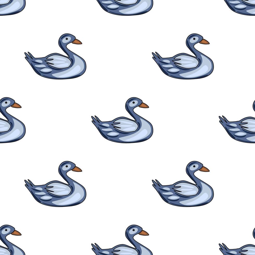Seamless pattern featuring stylized blue swans in a repeating design, perfect for textile prints, kids apparel, or whimsical backgrounds. vector