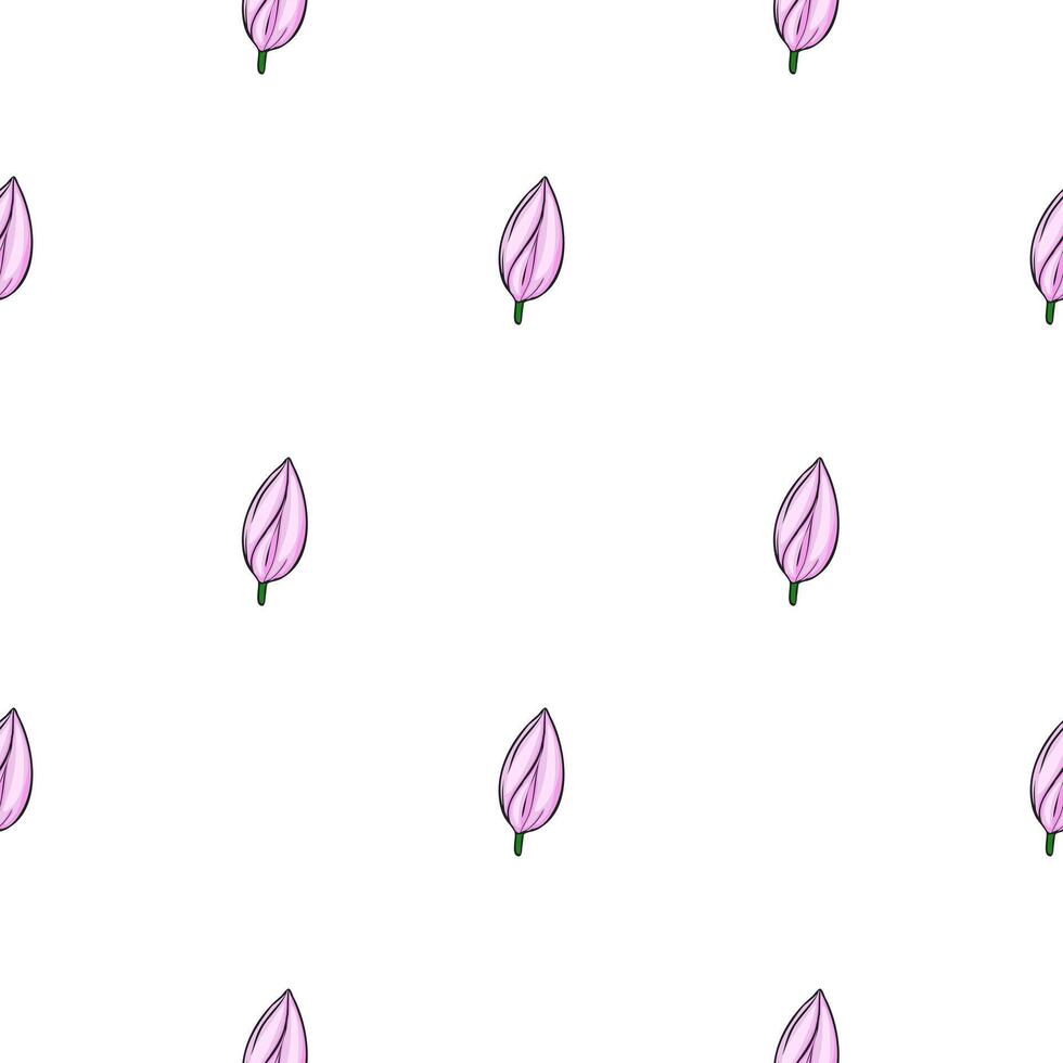 A delicate seamless pattern featuring light pink magnolia buds, meticulously drawn with a hand-sketch style, set against a pristine white background, creating a gentle and romantic design. vector