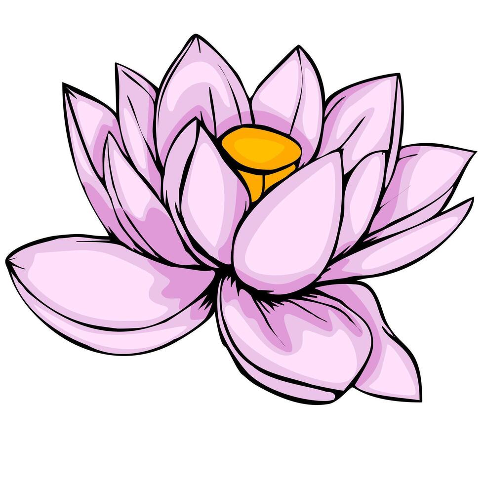 This illustration features a stylized pink lotus flower with a vibrant yellow center, showcasing a unique blend of hand-drawn and digital art techniques for a modern aesthetic. vector