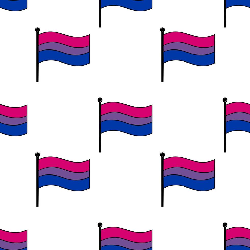 Seamless pattern of waving bisexual pride flags on white background, ideal for LGBTQ themed designs and textile prints. vector