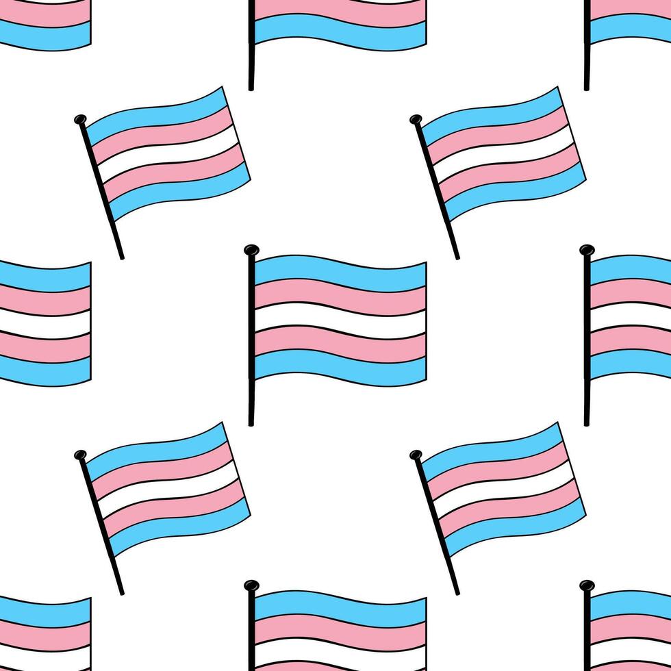 Seamless pattern of waving transgender flags on white background, designed for fabric prints or digital wallpaper. vector