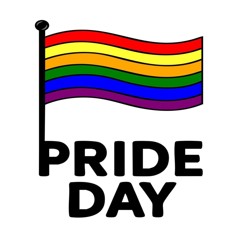 This illustration features a stylized rainbow flag waving on a pole, accompanied by the bold text PRIDE DAY, creating a vibrant and celebratory design perfect for Pride Month celebrations... vector