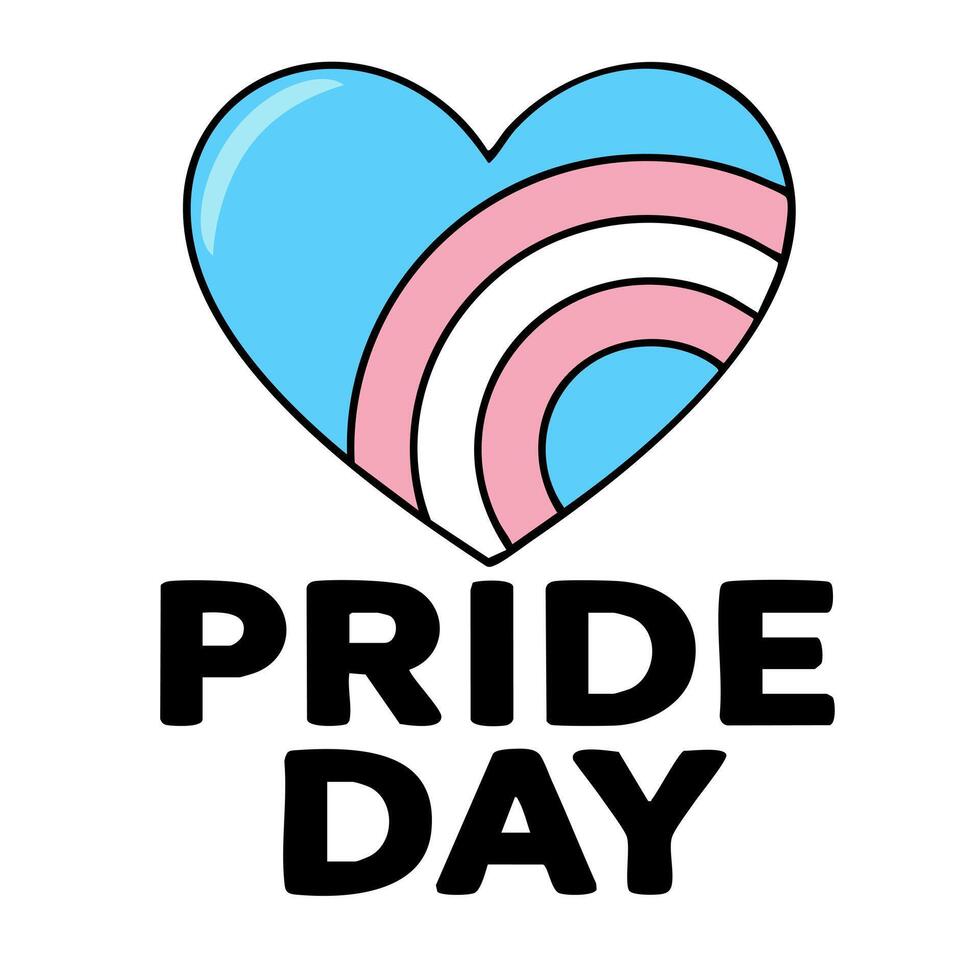 illustration of a heart with transgender pride flag colors and Pride Day text, symbolizing inclusivity and celebration. vector