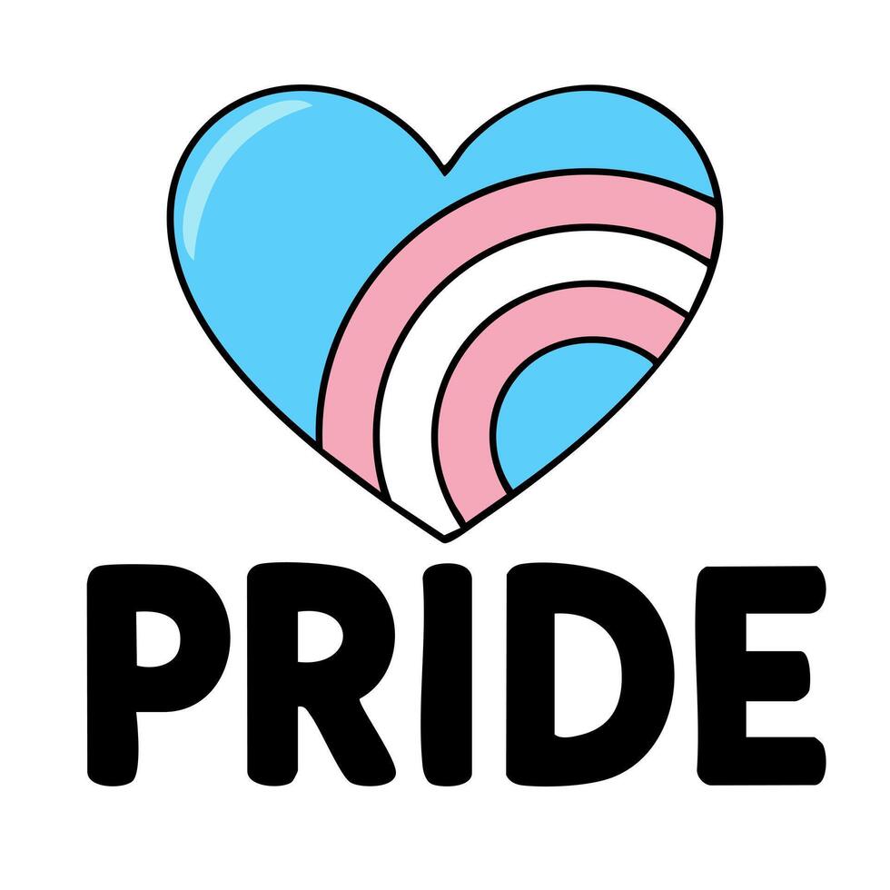 Transgender Pride Heart Illustration A vibrant graphic featuring a heart incorporating the transgender flag colors, accompanied by the bold word PRIDE. vector