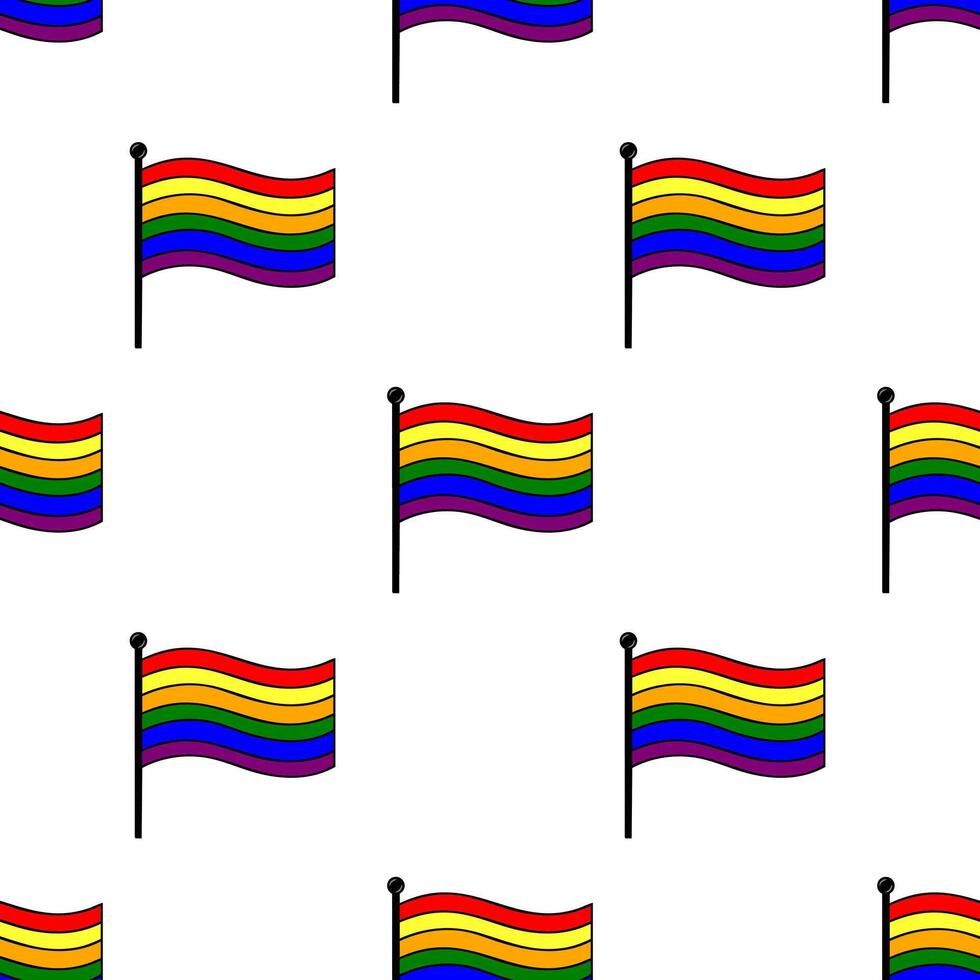 Seamless pattern of waving rainbow flags on white background, ideal for Pride Month celebrations and LGBTQ themed designs. vector