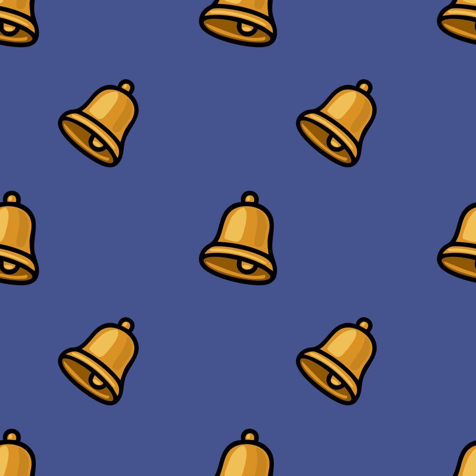 A seamless pattern featuring a repeating motif of golden bells on a deep blue background, creating a vibrant and playful design ideal for various applications. vector