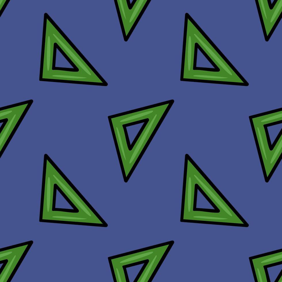 Seamless pattern featuring a playful arrangement of green set squares on a deep blue background, creating a vibrant and geometric design ideal for educational or playful contexts. vector