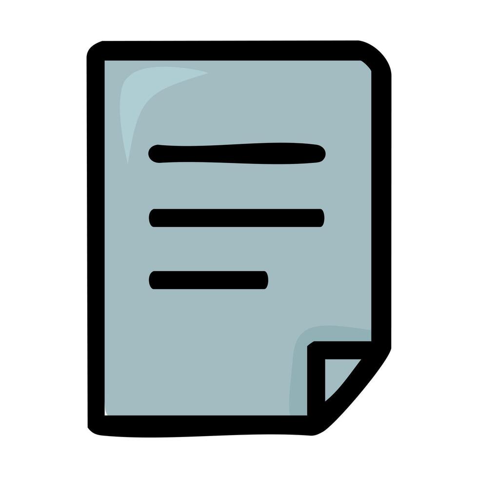 A illustration of a stylized document icon, featuring a teal color palette, bold black outlines, and a subtly curved bottom edge for a playful yet professional feel. vector