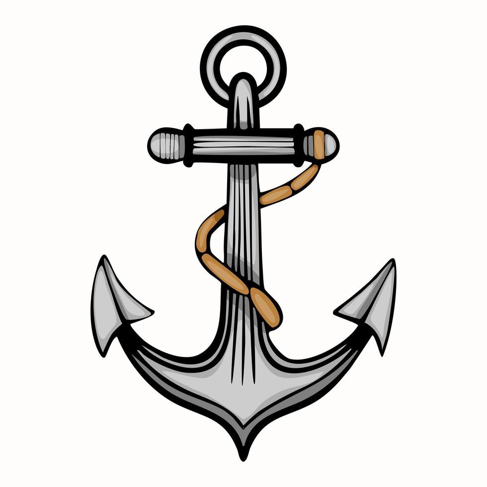 Illustration of a classic ship anchor with a rope wrapped around it. vector