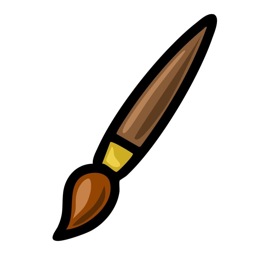 A illustration of a stylized paintbrush, featuring a brown handle, a golden ferrule, and a dark brown brush head, set against a plain white background. vector