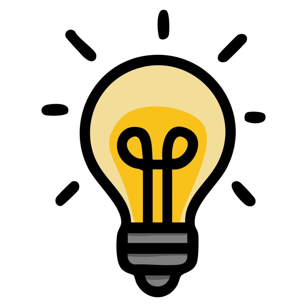 A vibrant illustration of a light bulb, radiating energy and innovative ideas, featuring a bold outline and a warm yellow glow, perfect for representing creativity and inspiration. vector