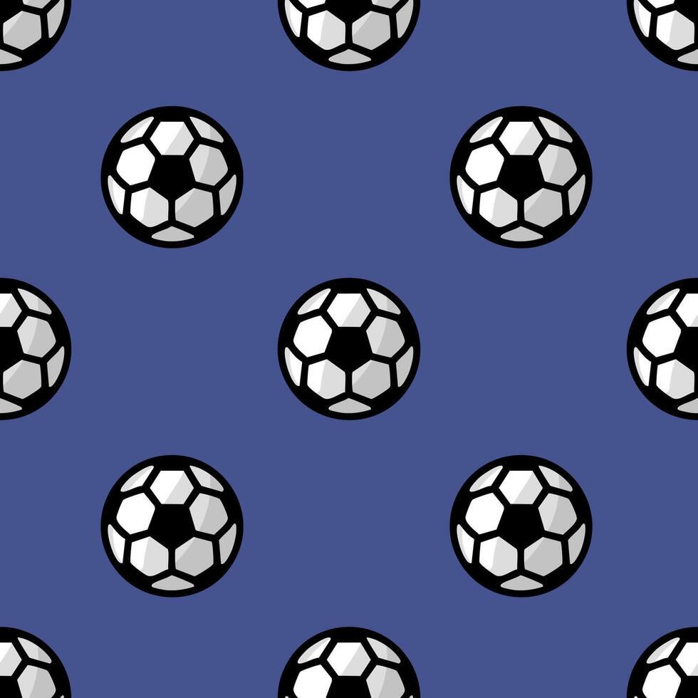 A seamless pattern featuring stylized soccer balls with subtle shading on a deep blue background, ideal for sports-themed designs and textile prints. vector