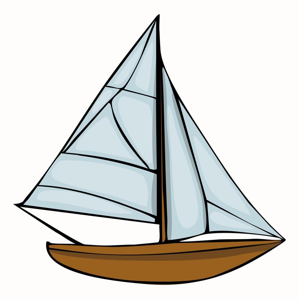 A stylized illustration of a sailboat with a wooden hull and light blue sails, set against a neutral background. The design is simple and modern, ideal for nautical themes. vector