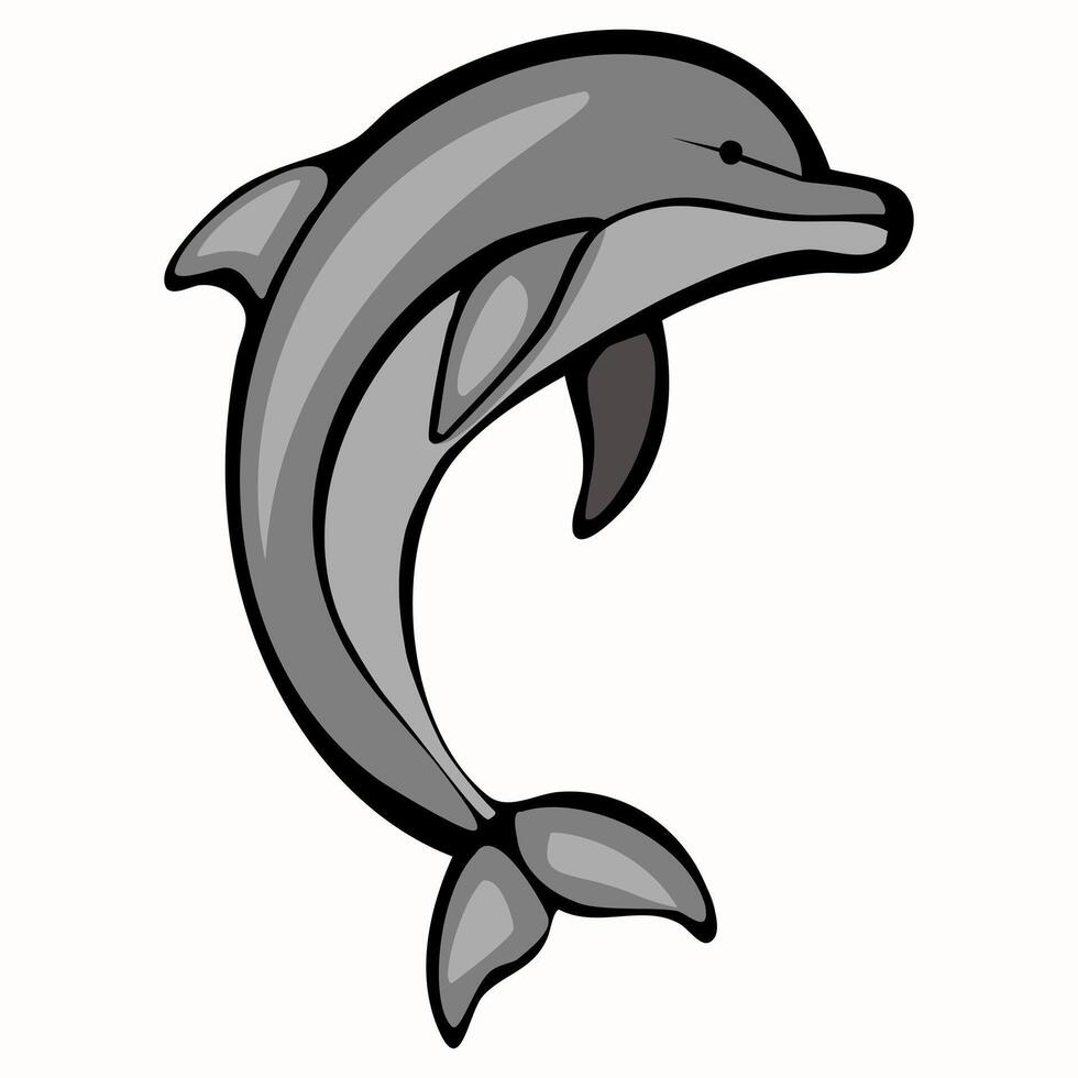 A stylized illustration of a dolphin, depicted in a sleek, gray design. The dolphin is shown in a leaping pose, emphasizing its playful nature and agility in water. vector