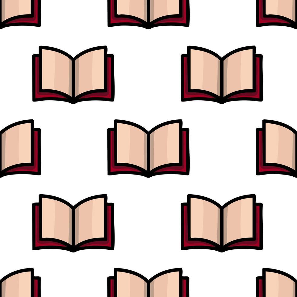 Seamless pattern of open books with maroon covers and beige pages, creating a simple yet elegant design ideal for educational or literary projects. vector