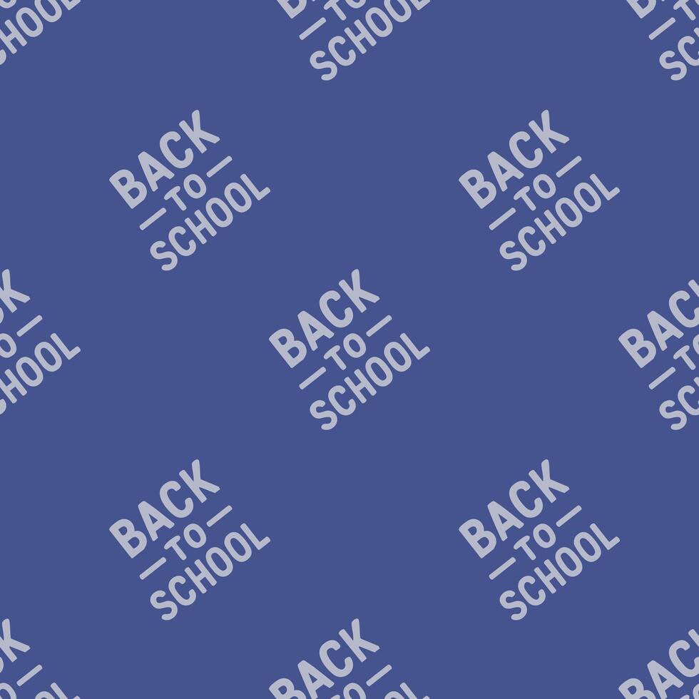 Seamless pattern featuring a repeating Back to School design in a stylish, slightly slanted, light-grey typography on a deep blue background, ideal for educational projects. vector