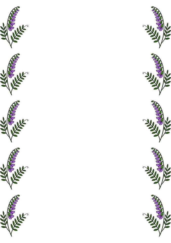 Elegant frame design featuring a repeating pattern of stylized purple tufted vetch flowers and green leaves, perfect for invitations or cards. vector