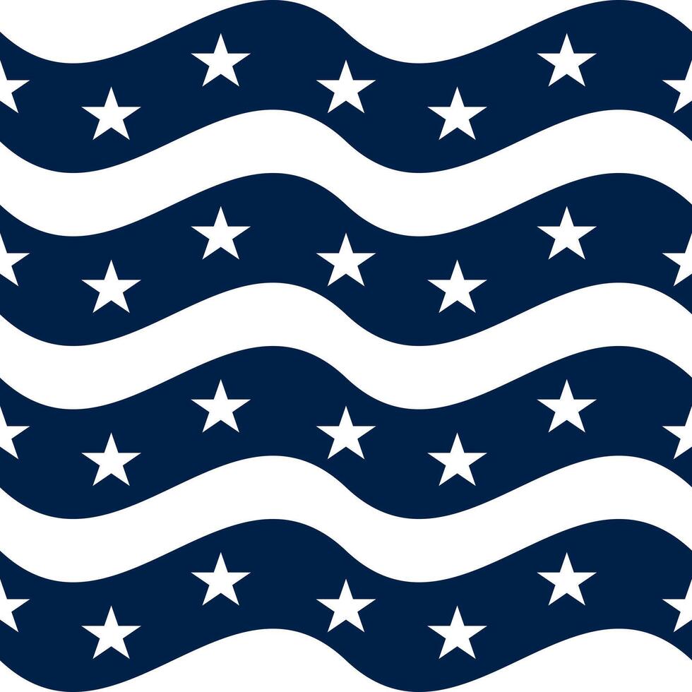A repeating pattern of wavy lines with white stars on a dark blue background, creating a patriotic and festive design. vector