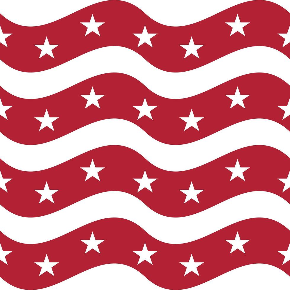 A repeating pattern of wavy red stripes with white stars, creating a patriotic and festive design. Suitable for various decorative uses. vector