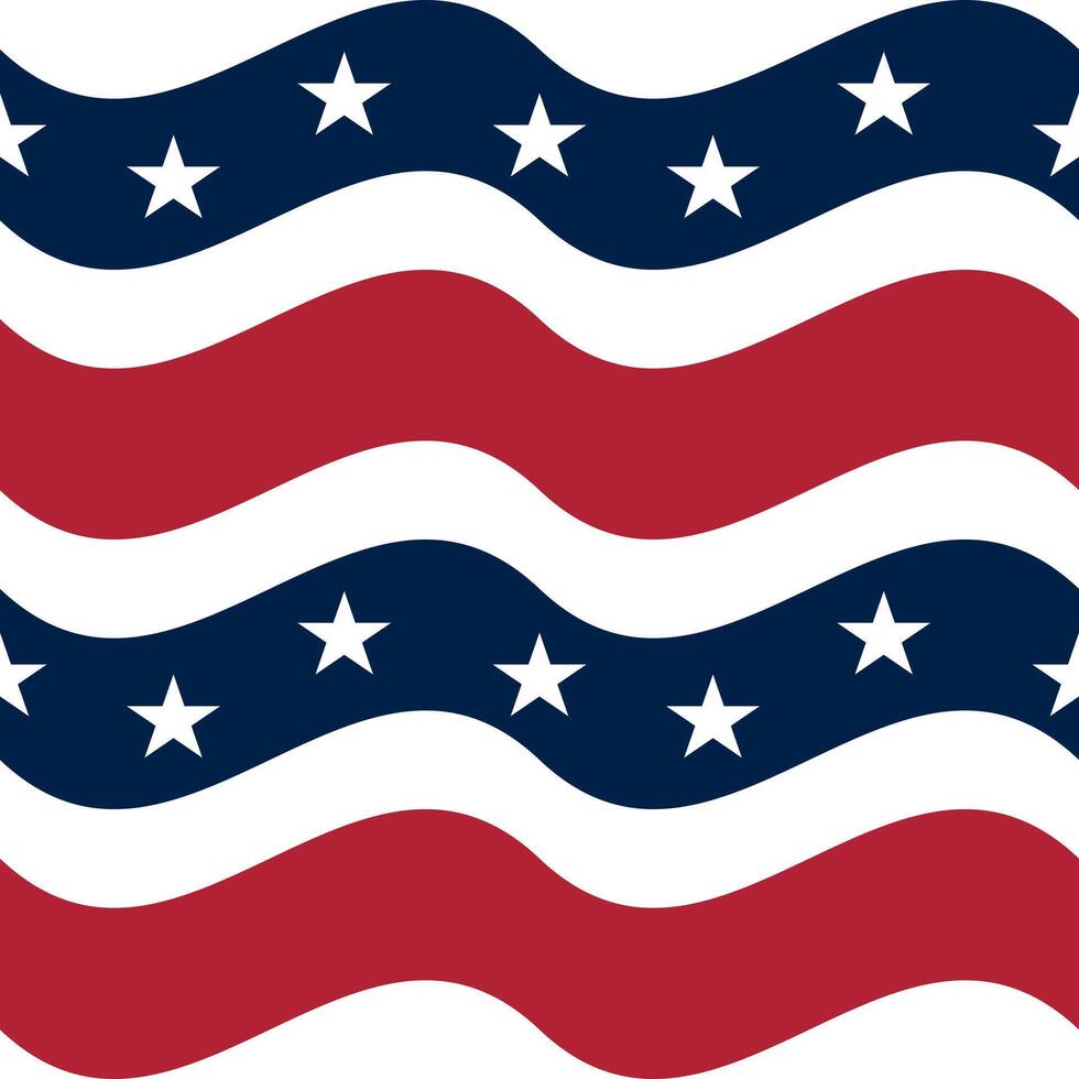 A stylized pattern featuring wavy red and white stripes with blue sections containing white stars, reminiscent of the American flag. vector