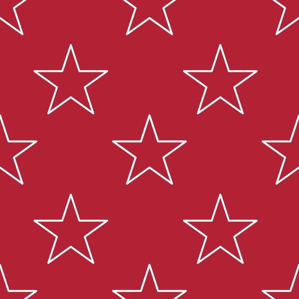 A repeating pattern of white outlined stars on a red background, creating a bold and festive design. vector