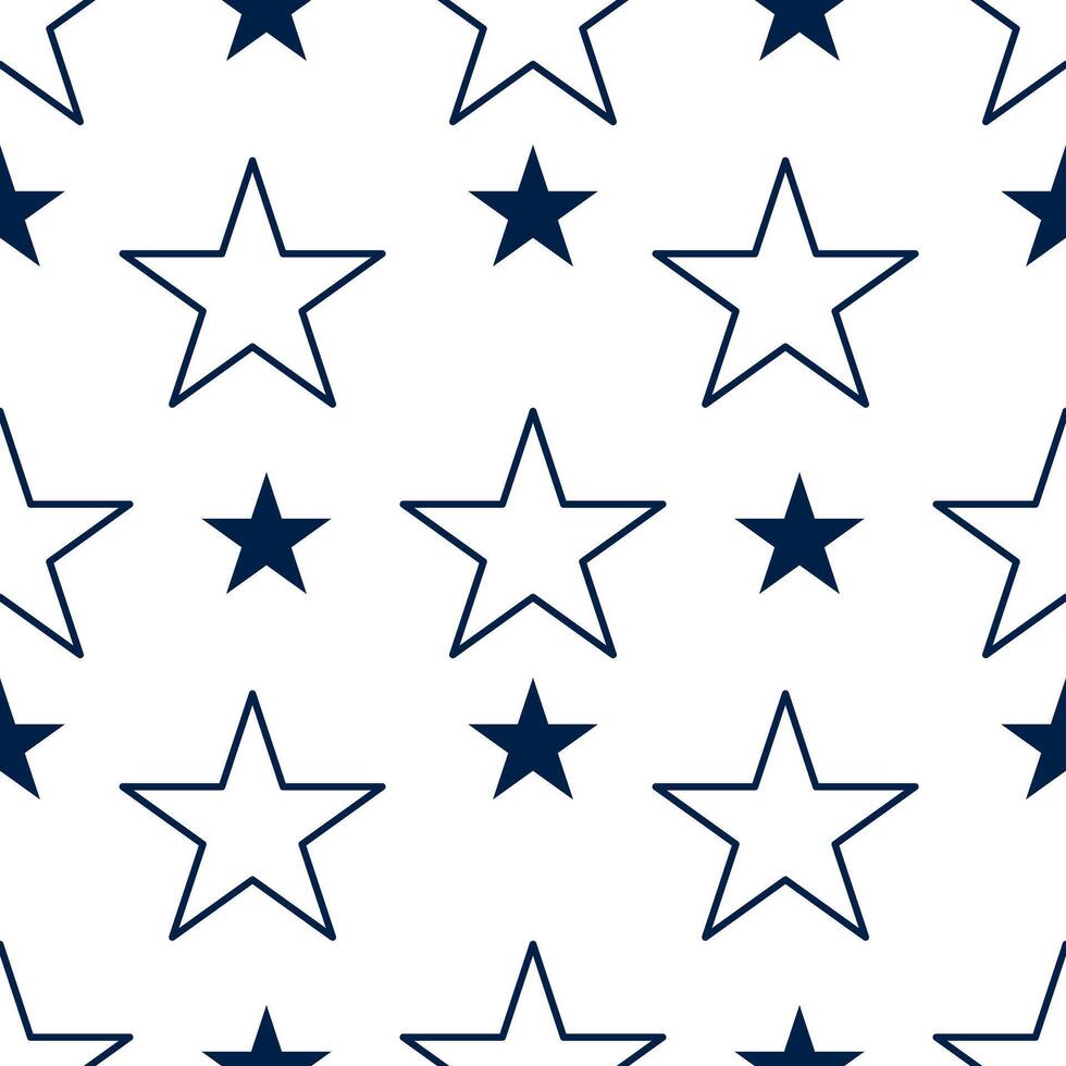 A seamless pattern featuring alternating outlined stars and filled stars in navy blue on a white background. The design is simple and modern, suitable for various applications. vector
