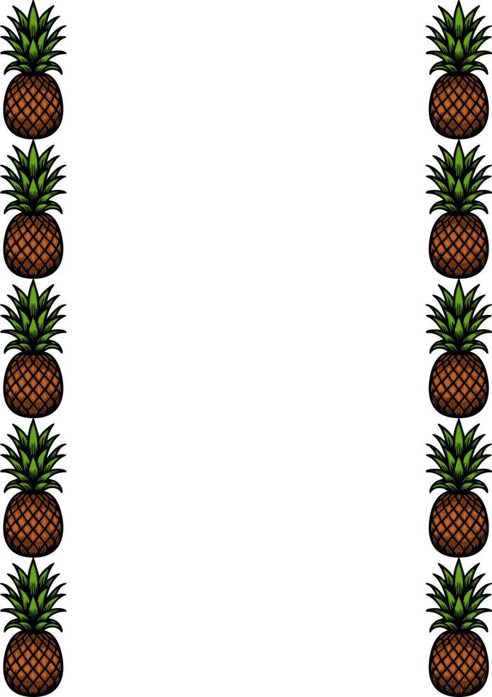A decorative border featuring multiple pineapples arranged vertically on both sides of a blank space. vector