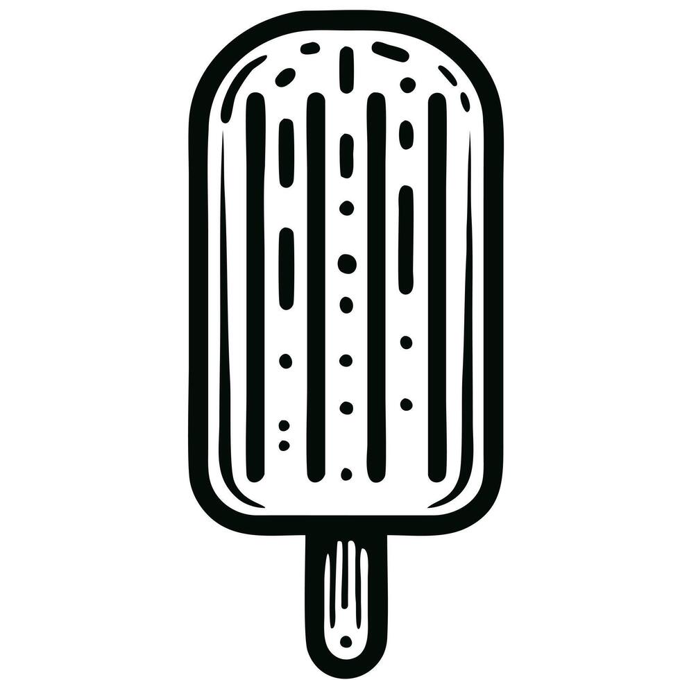 A simple, hand-drawn illustration of a popsicle with a stick, featuring vertical lines and dots for texture. vector