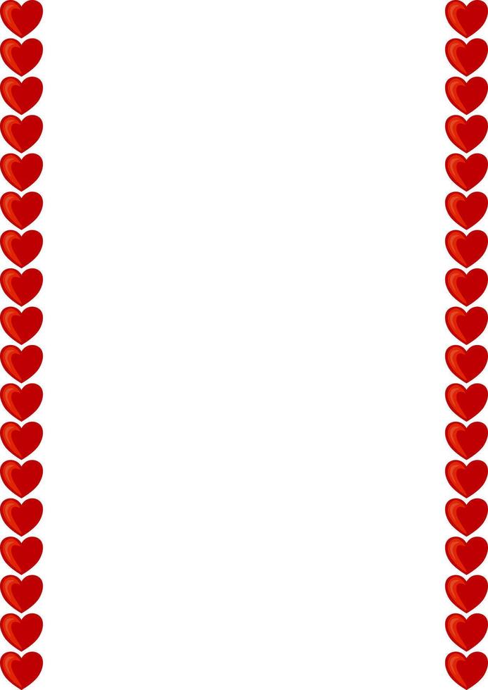 A vertical border of red hearts on a white background, creating a decorative frame. vector