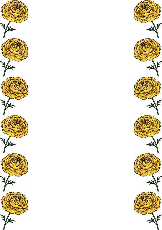 A decorative border featuring yellow roses on a white background, arranged symmetrically on both sides. vector