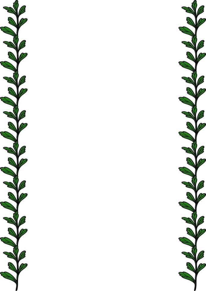A decorative border featuring green leafy vines on both sides, creating a natural frame for a blank space in the center. vector
