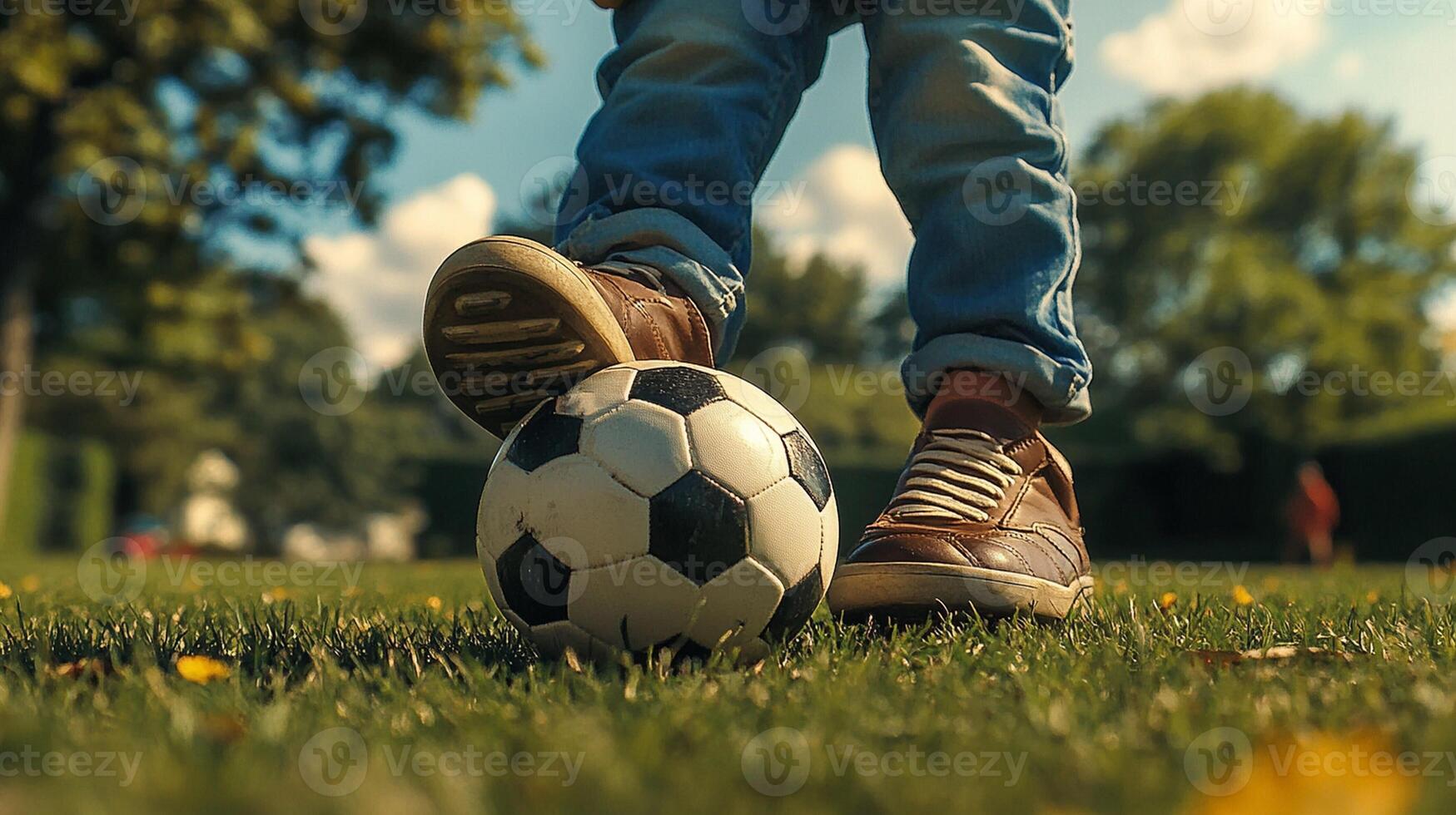 A person standing on a soccer field with a soccer ball photo