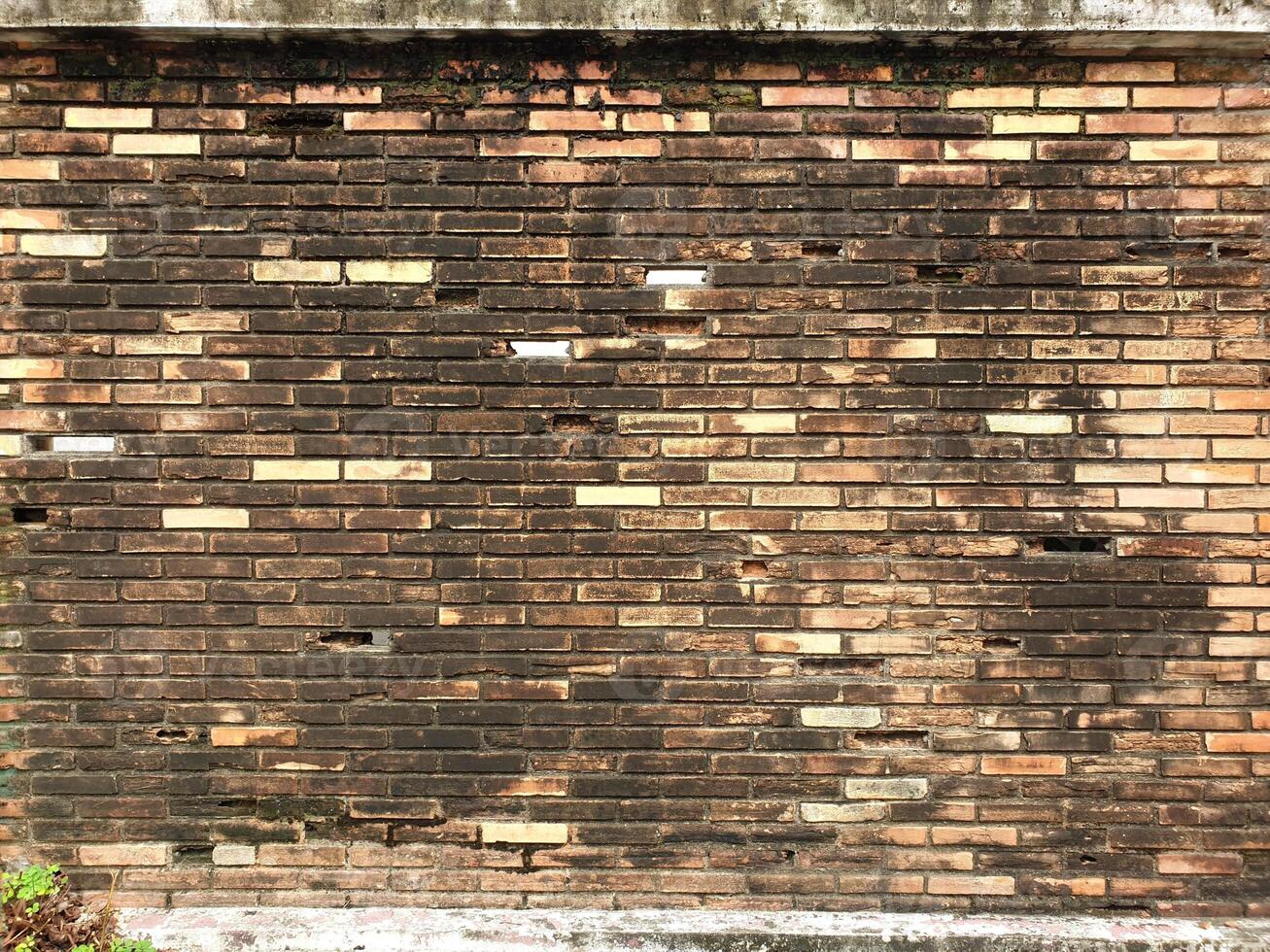 A brick wall with holes in it photo
