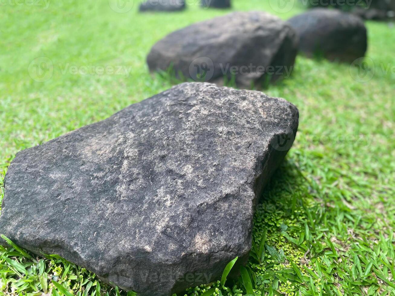 Large rocks in the grass photo