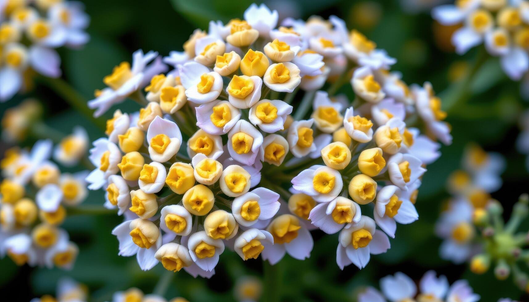 close up view of tansy flowers with button like golden heads clustered in flat groups. photo